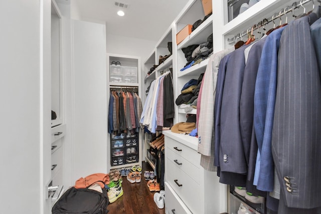 spacious closet featuring dark wood-type flooring