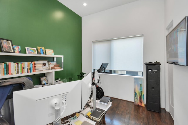 office with dark hardwood / wood-style floors