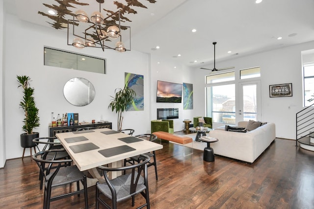 dining room featuring dark wood-type flooring and ceiling fan