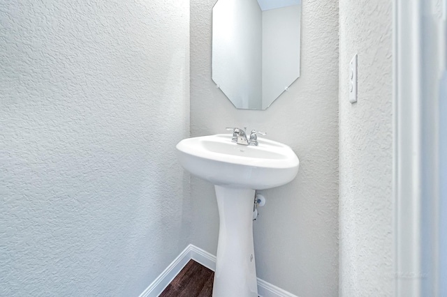 bathroom with wood-type flooring