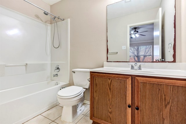 full bathroom with tile patterned flooring, vanity,  shower combination, and toilet