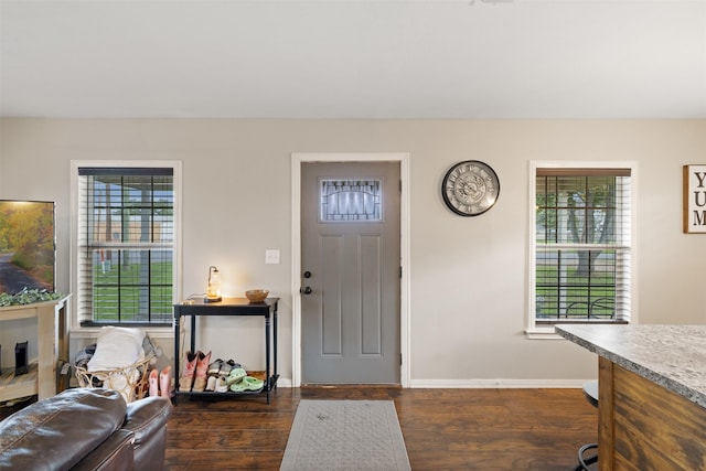 foyer with dark hardwood / wood-style floors