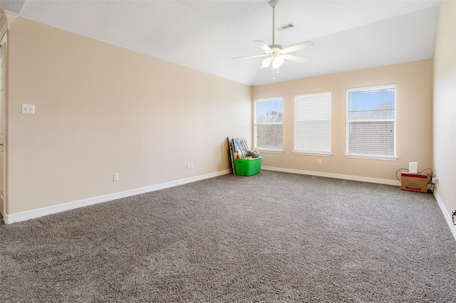 125 Indian Warrior Trl, Lake Jackson, TX 77566 - recreation room with ceiling fan, lofted ceiling, and carpet flooring