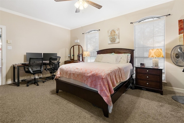 125 Indian Warrior Trl, Lake Jackson, TX 77566 - carpeted bedroom featuring crown molding and ceiling fan