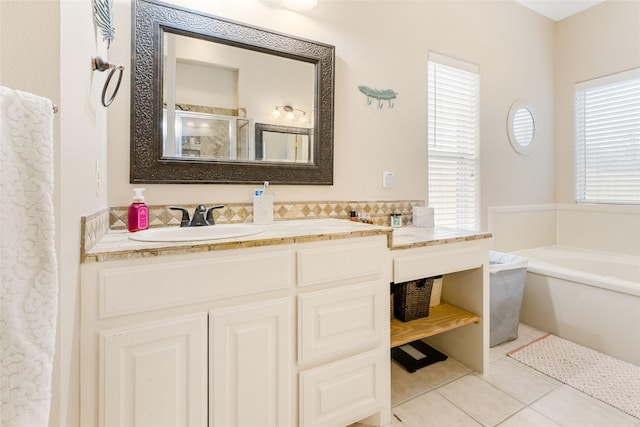 125 Indian Warrior Trl, Lake Jackson, TX 77566 - bathroom with vanity, tile patterned floors, and plus walk in shower