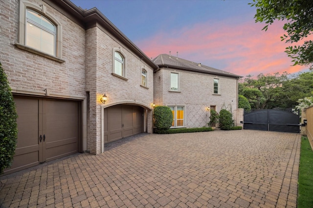 exterior space with a garage