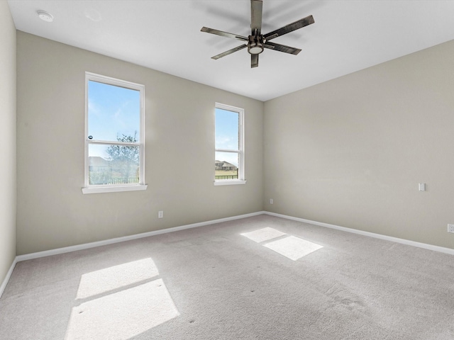 spare room featuring ceiling fan and carpet flooring