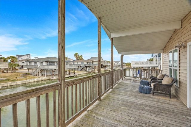 deck with a water view