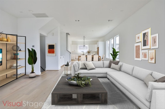 living room featuring light wood-type flooring