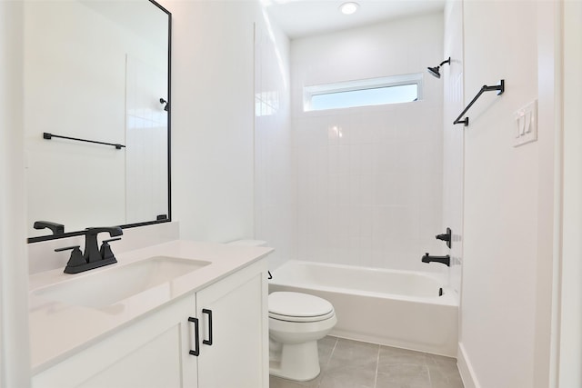 bathroom with tile patterned flooring, vanity, toilet, and shower / bathtub combination