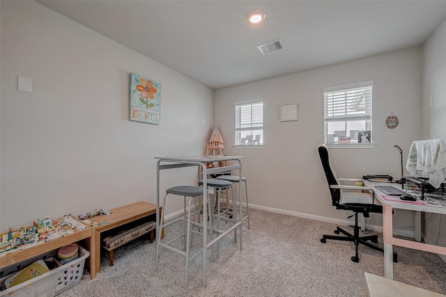 view of carpeted home office