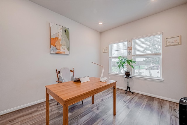 office space featuring hardwood / wood-style floors