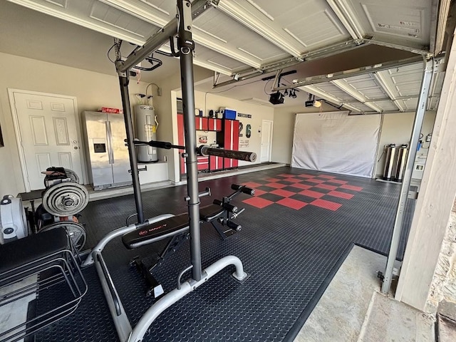 gym featuring electric water heater