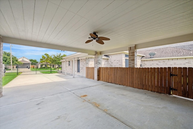 view of patio featuring ceiling fan