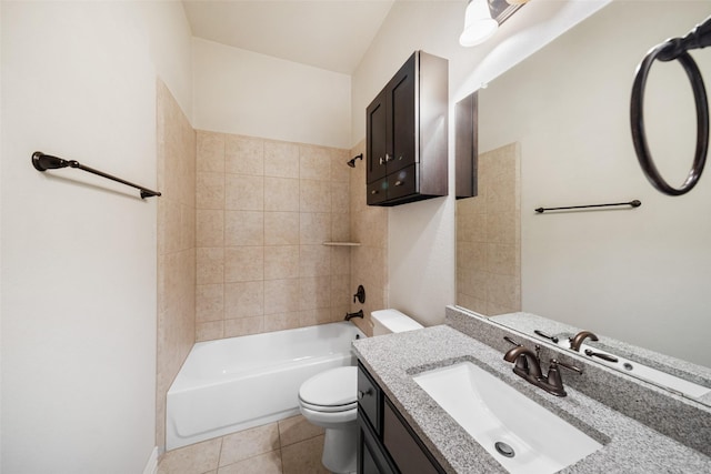 full bathroom with vanity, toilet, tiled shower / bath combo, and tile patterned flooring