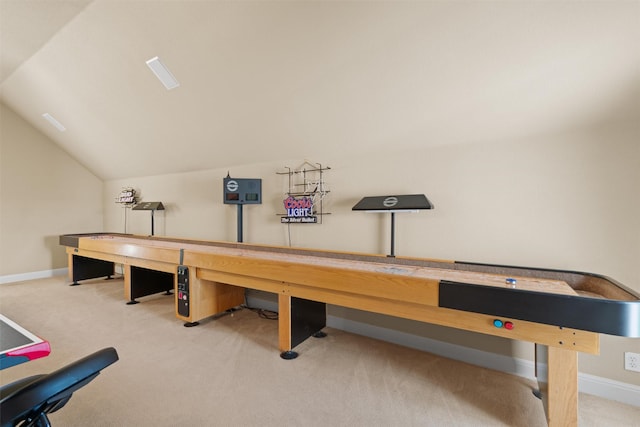1017 Coventry Rd, Spicewood, TX 78669 - playroom with carpet, lofted ceiling, and baseboards