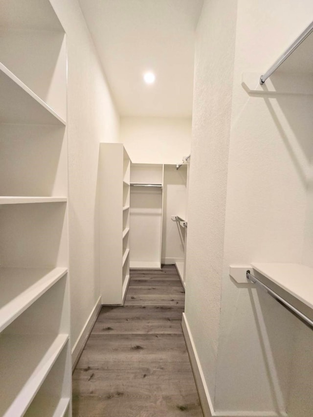 spacious closet with dark hardwood / wood-style flooring