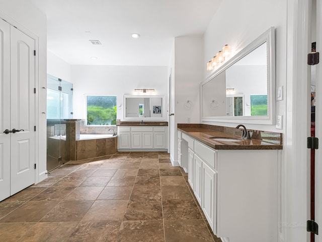 bathroom featuring vanity and separate shower and tub