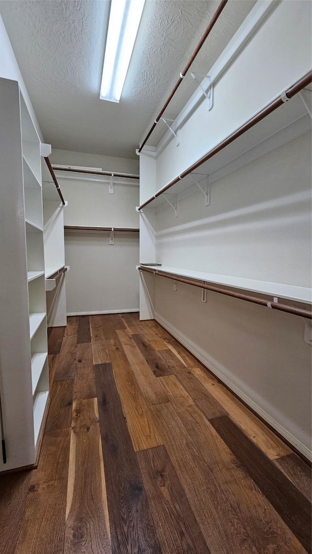 spacious closet with dark wood-style floors