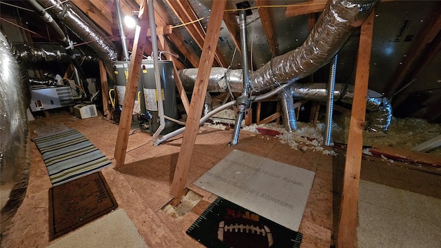 unfinished attic with water heater