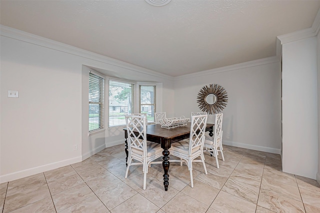 tiled dining space with ornamental molding