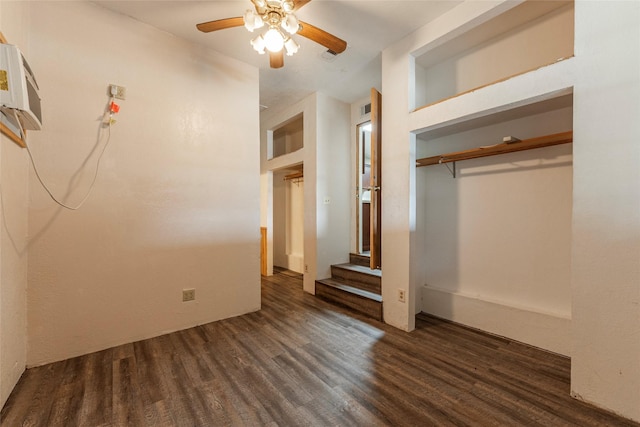 interior space featuring a closet, a ceiling fan, and wood finished floors