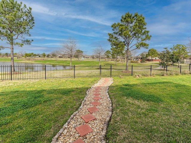 view of yard with a water view