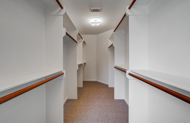 walk in closet with light colored carpet