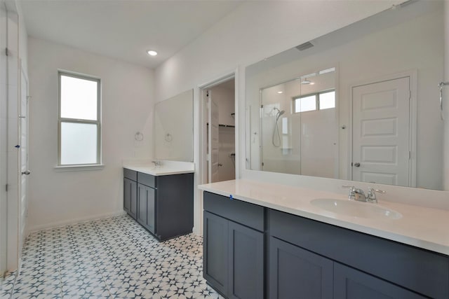 bathroom with vanity and walk in shower