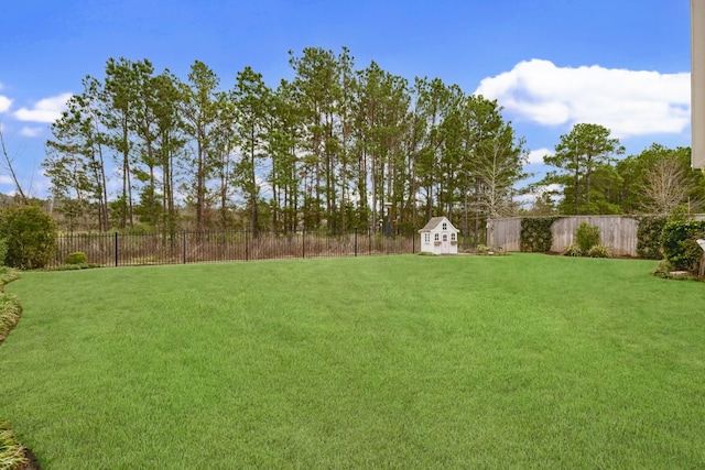 view of yard with a shed