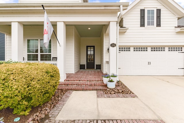 property entrance with a garage