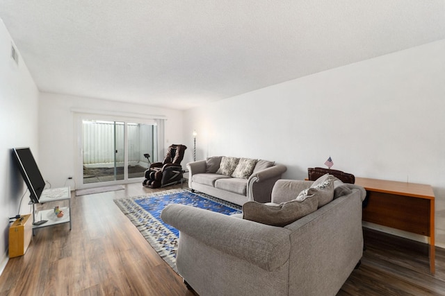 living room featuring dark wood-type flooring