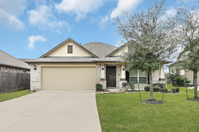 view of front facade with a garage and a front lawn