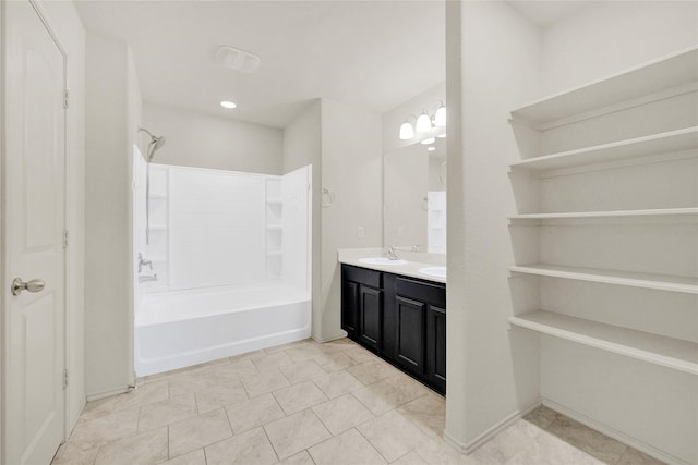 full bathroom with double vanity, a sink, and washtub / shower combination