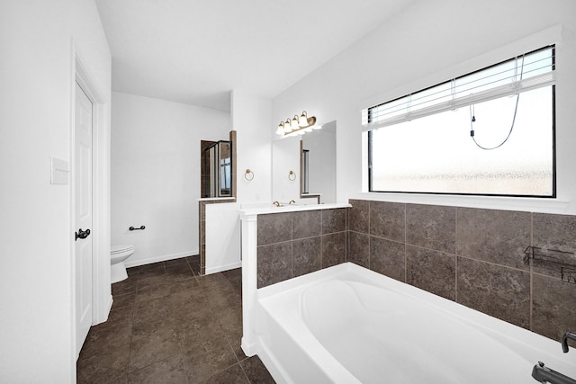 bathroom with vanity, toilet, and a bathing tub