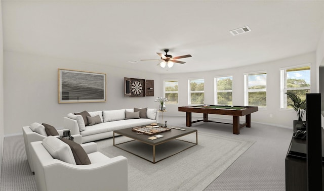 278 Peninsula Point Dr, Montgomery, TX 77356 - living area with carpet, billiards, and a ceiling fan