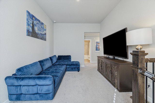 living room with light colored carpet