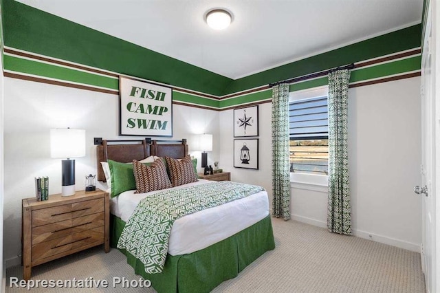 carpeted bedroom featuring lofted ceiling