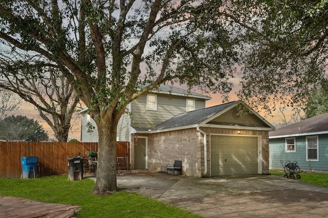 exterior space with a garage