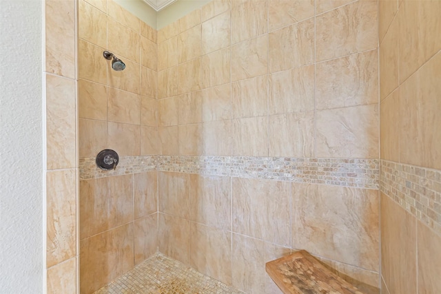 bathroom with a tile shower