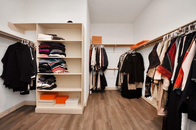 walk in closet with hardwood / wood-style floors