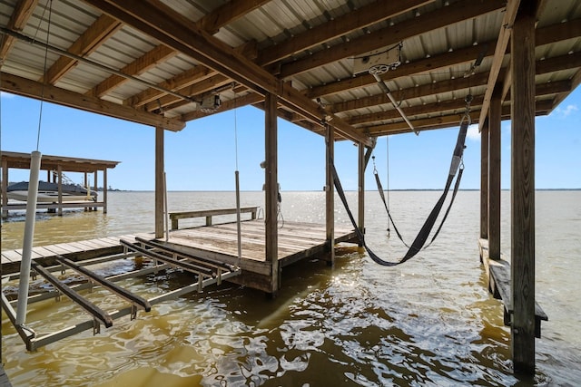 dock area with a water view