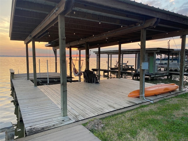 dock area with a water view