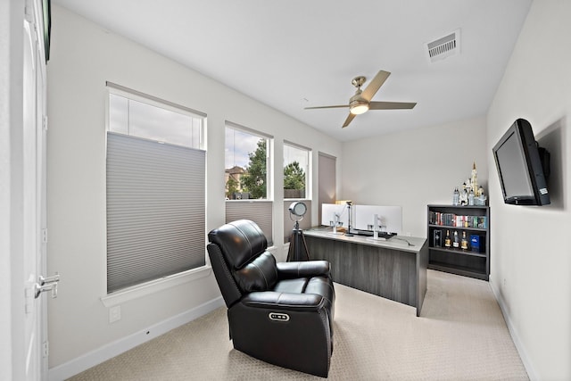 10812 Kyler Oaks Pl, Houston, TX 77043 - office space with light colored carpet, ceiling fan, and baseboards