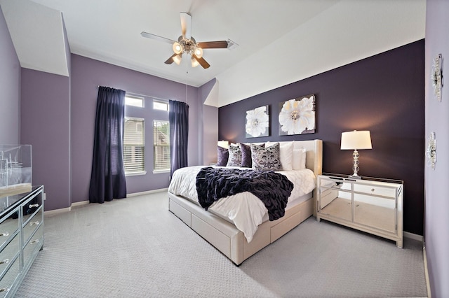 10812 Kyler Oaks Pl, Houston, TX 77043 - bedroom with light carpet, baseboards, and ceiling fan