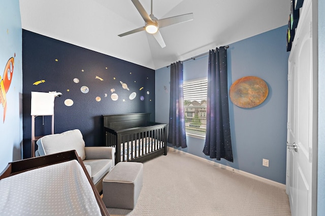 10812 Kyler Oaks Pl, Houston, TX 77043 - carpeted bedroom featuring a nursery area, baseboards, and ceiling fan