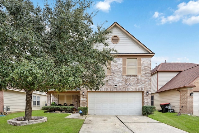 view of front of property featuring a garage and a front yard