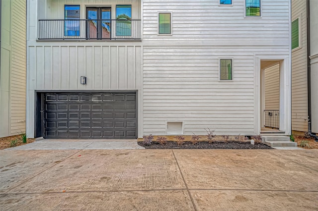 exterior space featuring a garage