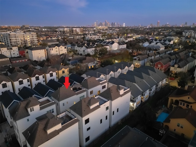 view of aerial view at dusk