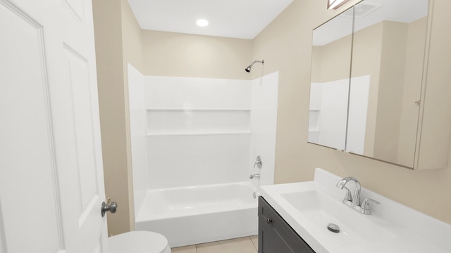 full bathroom featuring tile patterned flooring, vanity, tub / shower combination, and toilet